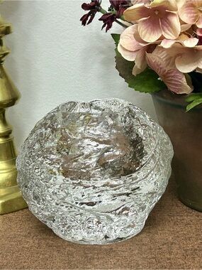 Large Kosta Boda Snowball Textured Clear Glass Votive Candle Holder *Read